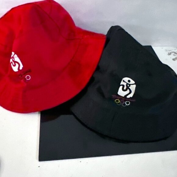 Beijing Olympics 2 Bucket Hats Vintage Rare Blue Red - Picture 1 of 5